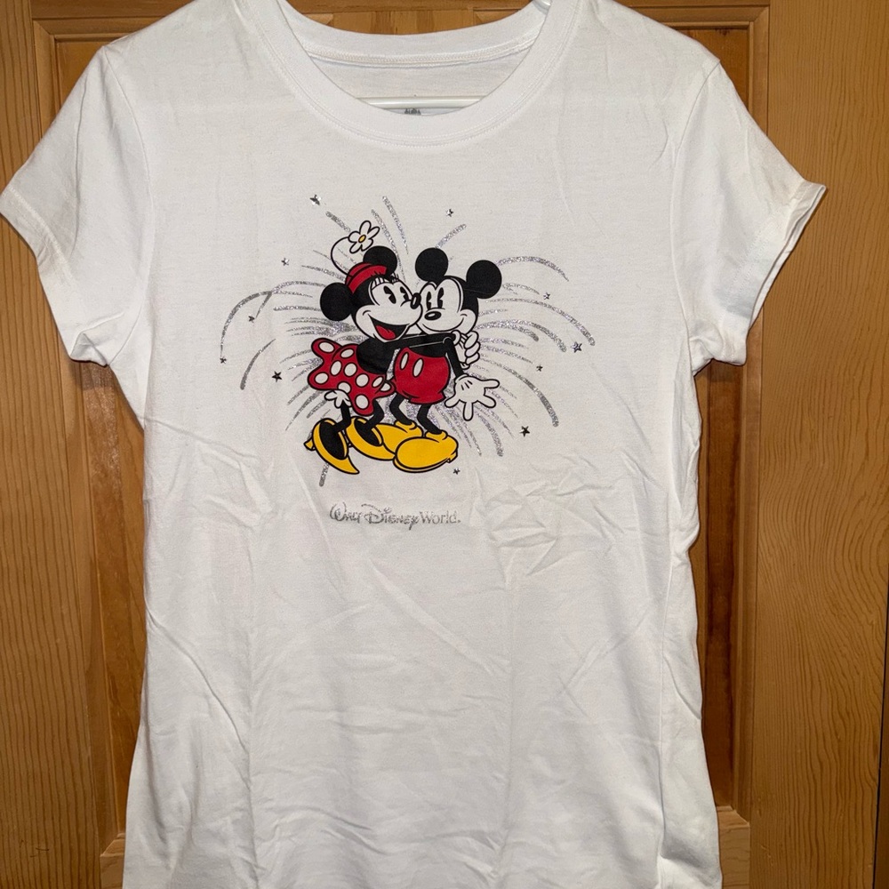 Disney White Tee with Mickey and Minnie Design